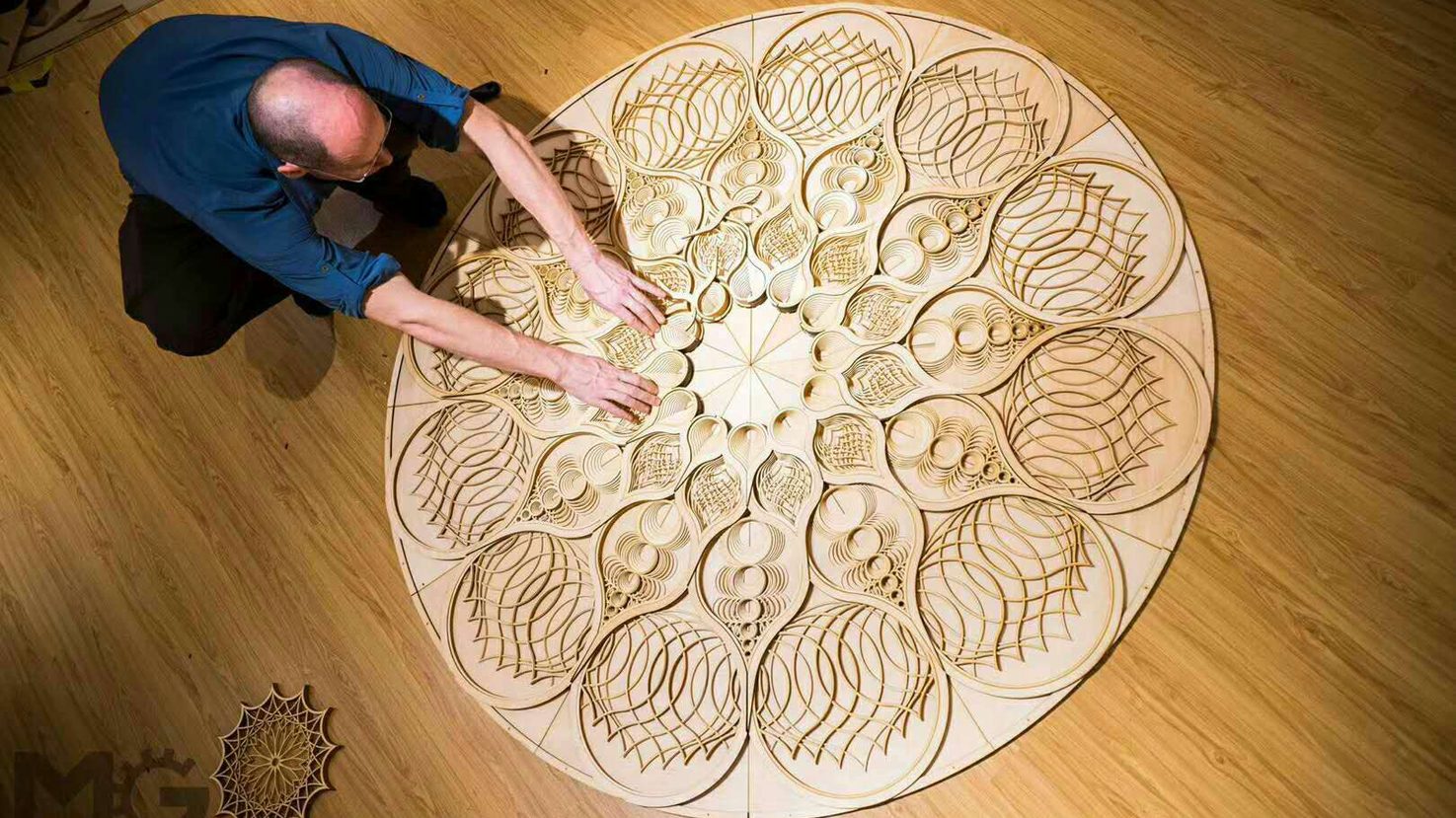 Zachary working on his laser-cut art installation