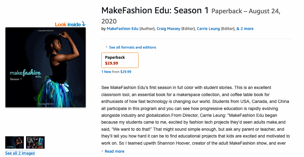 Amazon listing for the 'MakeFashion Edu: Season 1' book