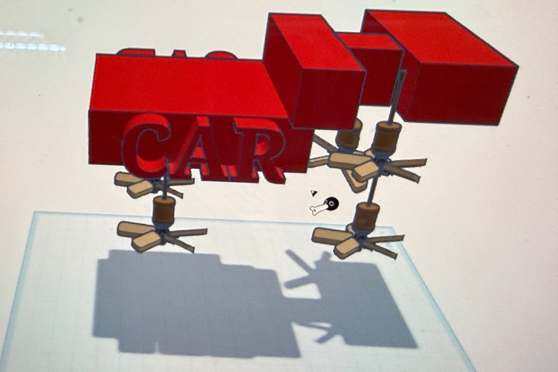 Screen showing a 3D toy car design labeled 'CAR'