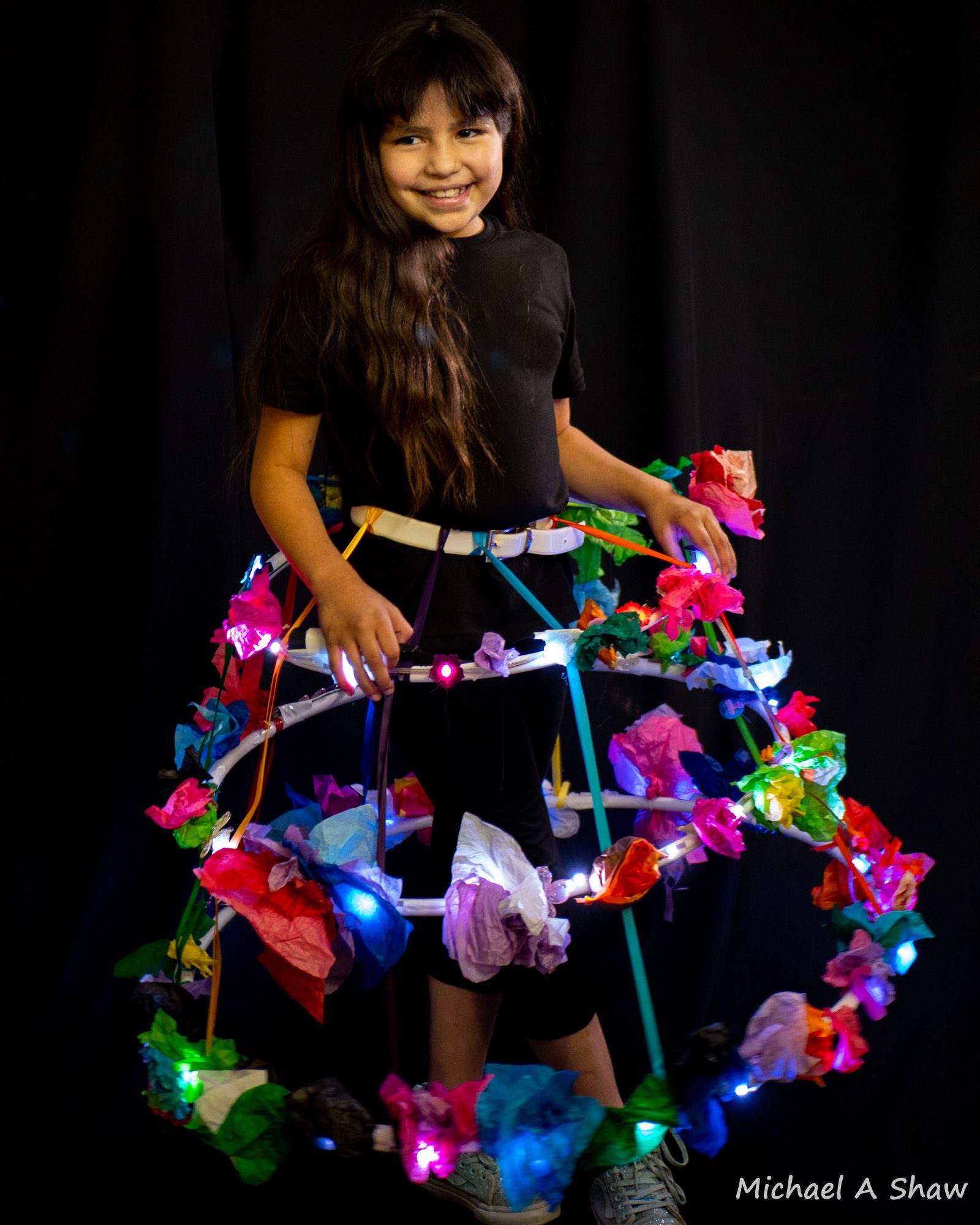 Student wearing an LED wearable creation